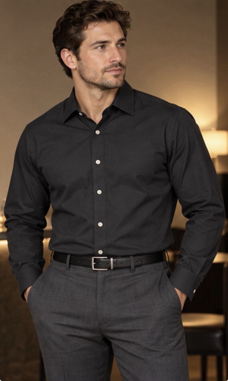 Banana Republic Non-Iron Shirt Men’s M Black Slim Fit Long Sleeve Dress